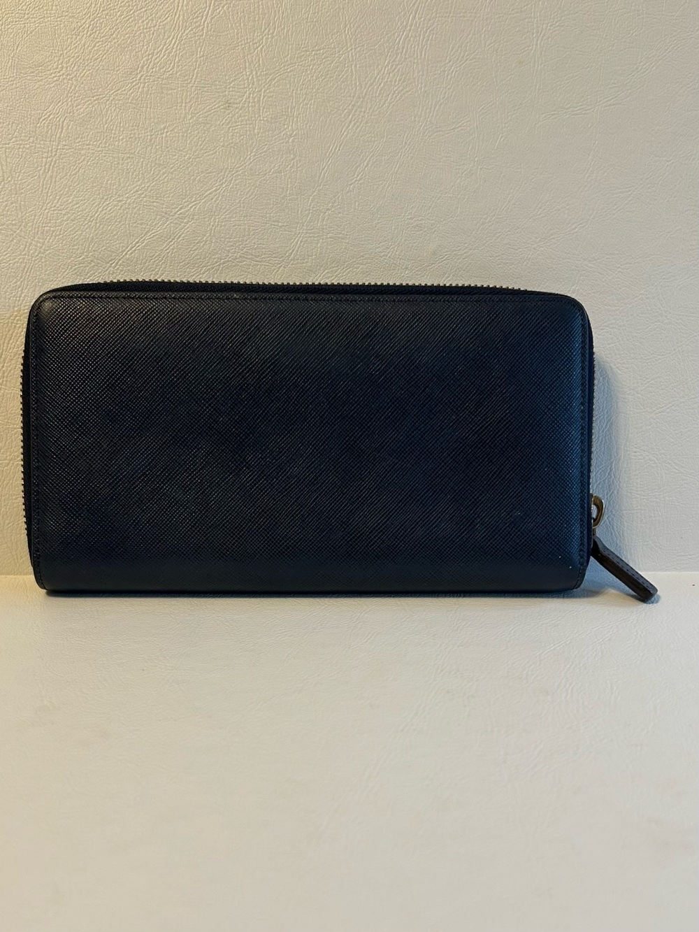 MCM Blue Saffiano Zip-Around Wallet with Gold Logo - Picture 2 of 6